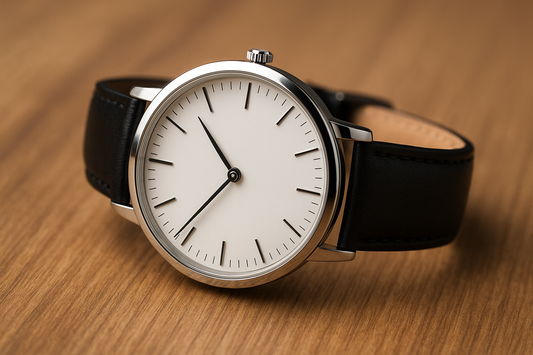 Timeless Elegance: Minimalist Silver Wristwatch on Leather Strap
